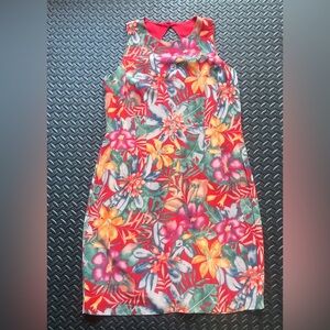 Maggy London Sheath Dress Vintage Size 14 Tropical Print Sleeveless 100% Silk